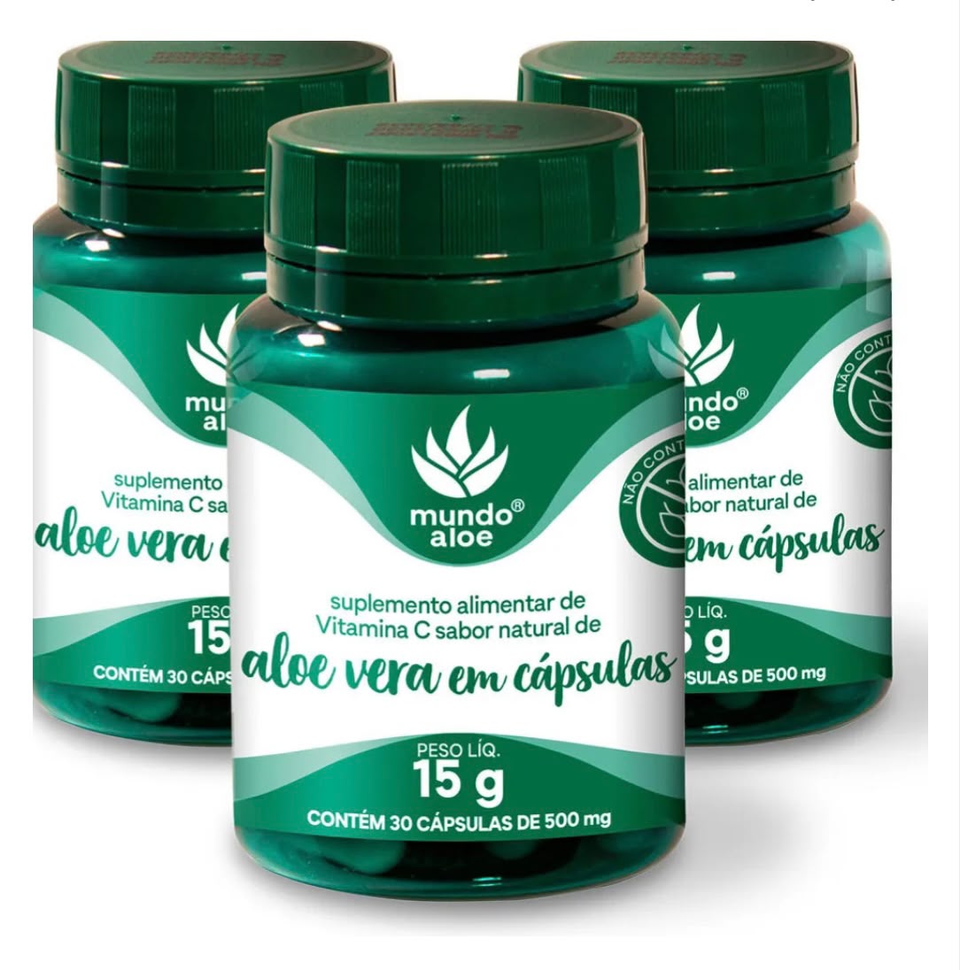 Aloe Vera em Cápsulas 500mg com Vitamina C | 30 Cápsulas | Mundo Aloe